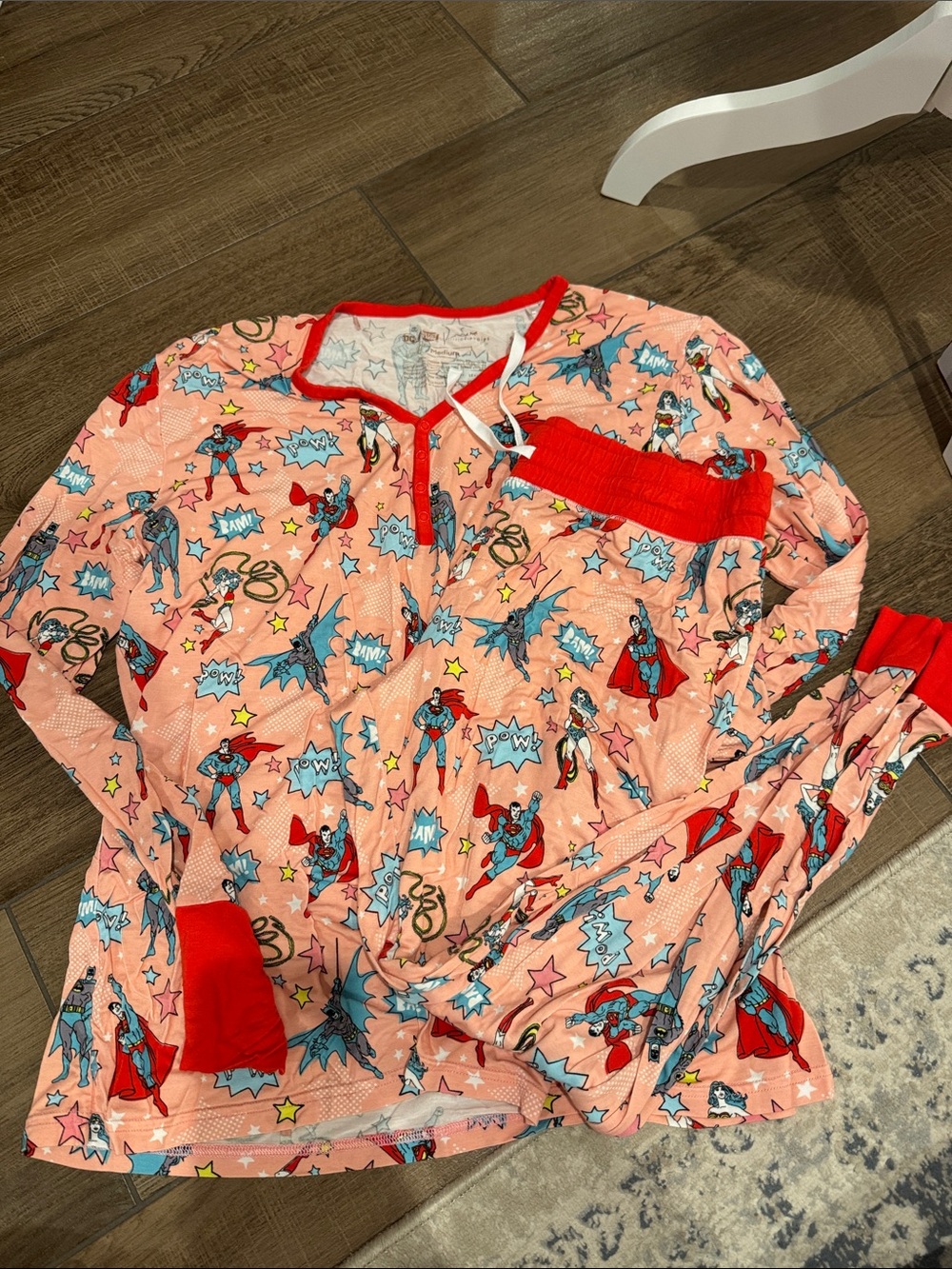 Little Sleepies Peach Superhero Pajama Set with Red Trim